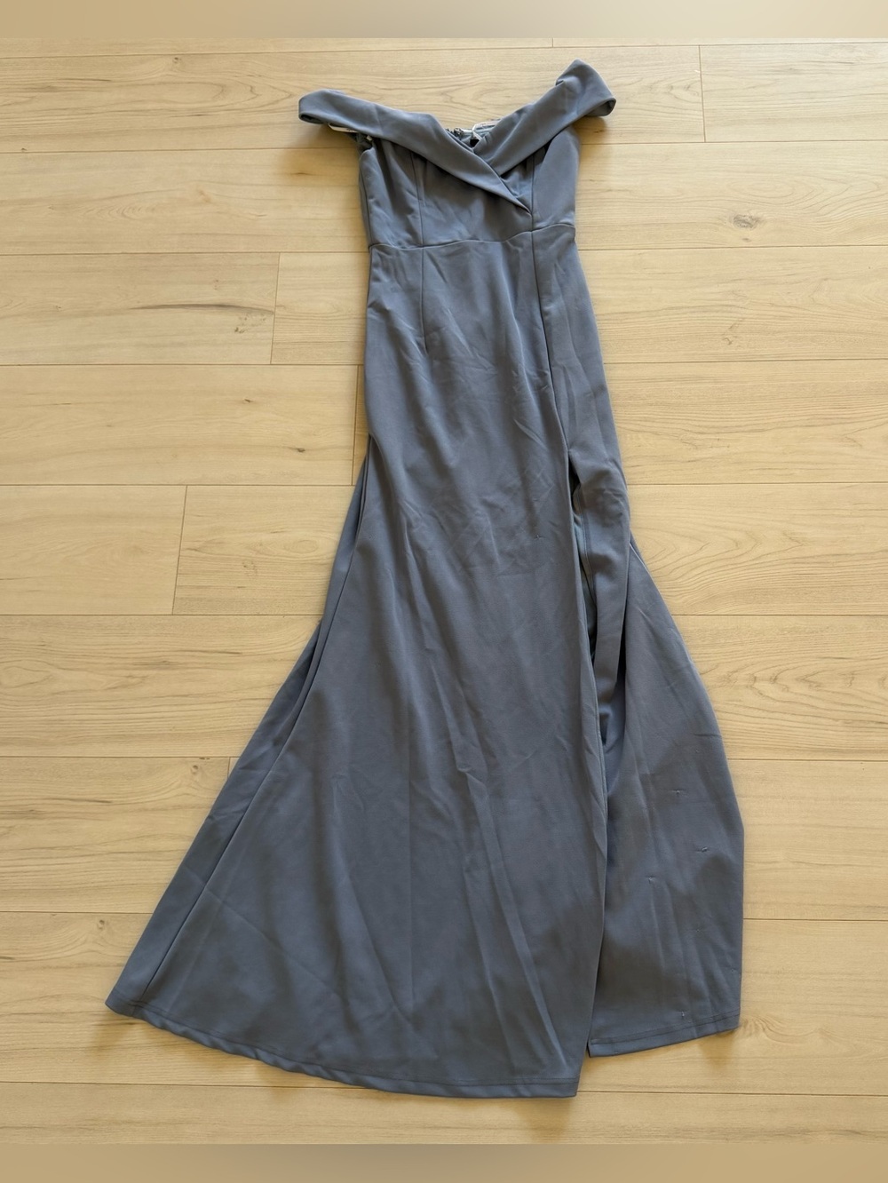 Lulu's One-Shoulder Slate Blue Evening Gown